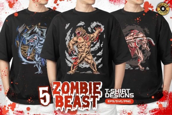 Unleashing the Zombie Beast Animals T-shirt Design Bundle for Editorial Graphics