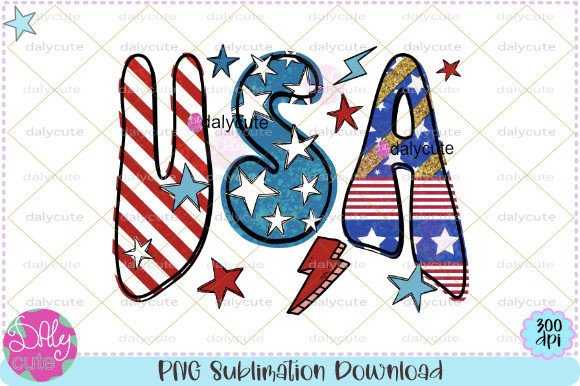 USA Stars and Stripes Glitter Doodle Graphics for T-Shirt Designs